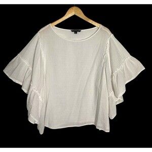 Zac & Rachel Woman White Swiss Dot Blouse 3X Ruffled Sleeves Oversized Lagenlook